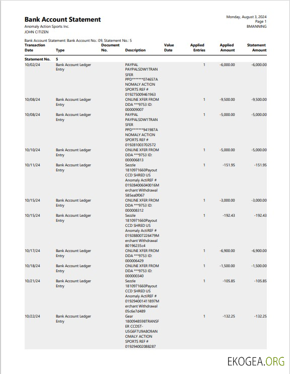 Relevé bancaire USA New York 3 – 6 mois Exemple Word et PDF